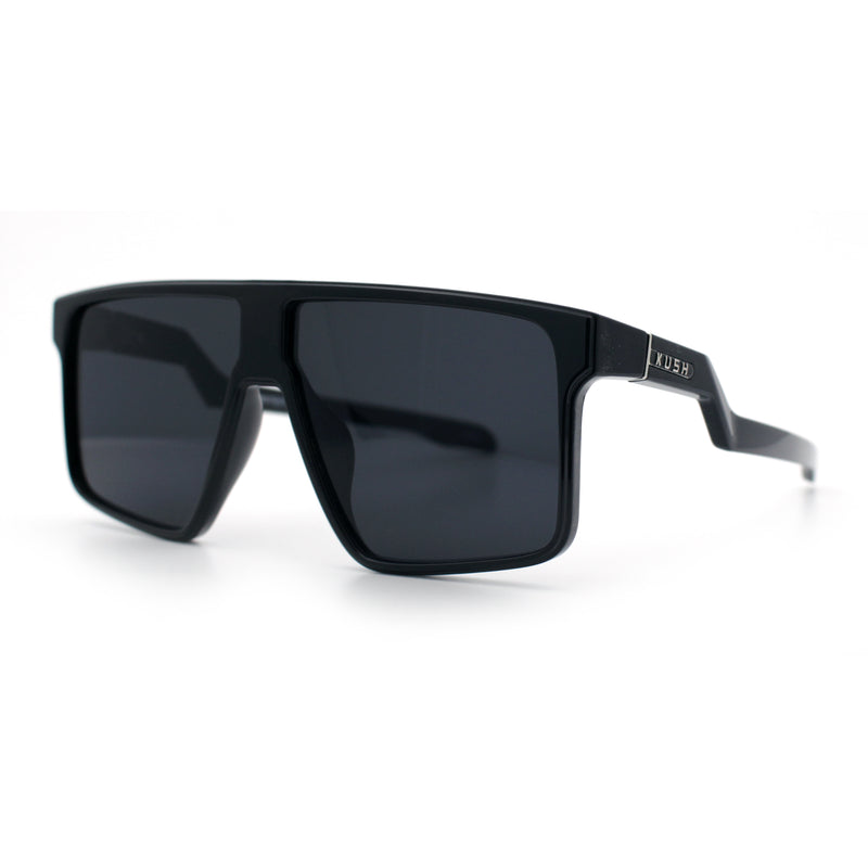 Kush Manly Futuristic Flat Top Bolt Arm All Black Oversized Racer Sunglasses