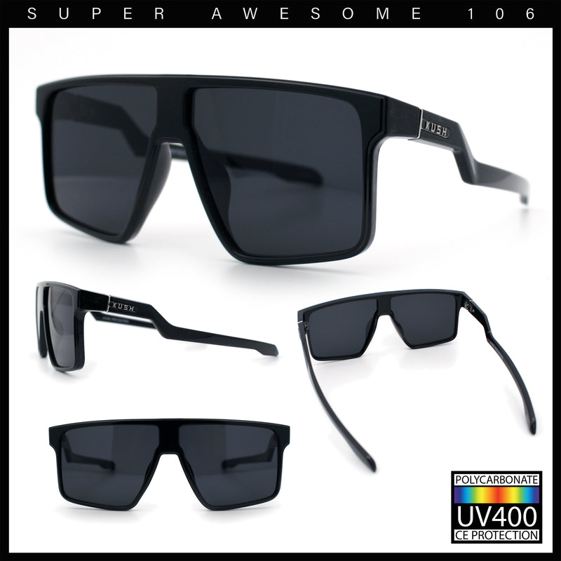 Kush Manly Futuristic Flat Top Bolt Arm All Black Oversized Racer Sunglasses