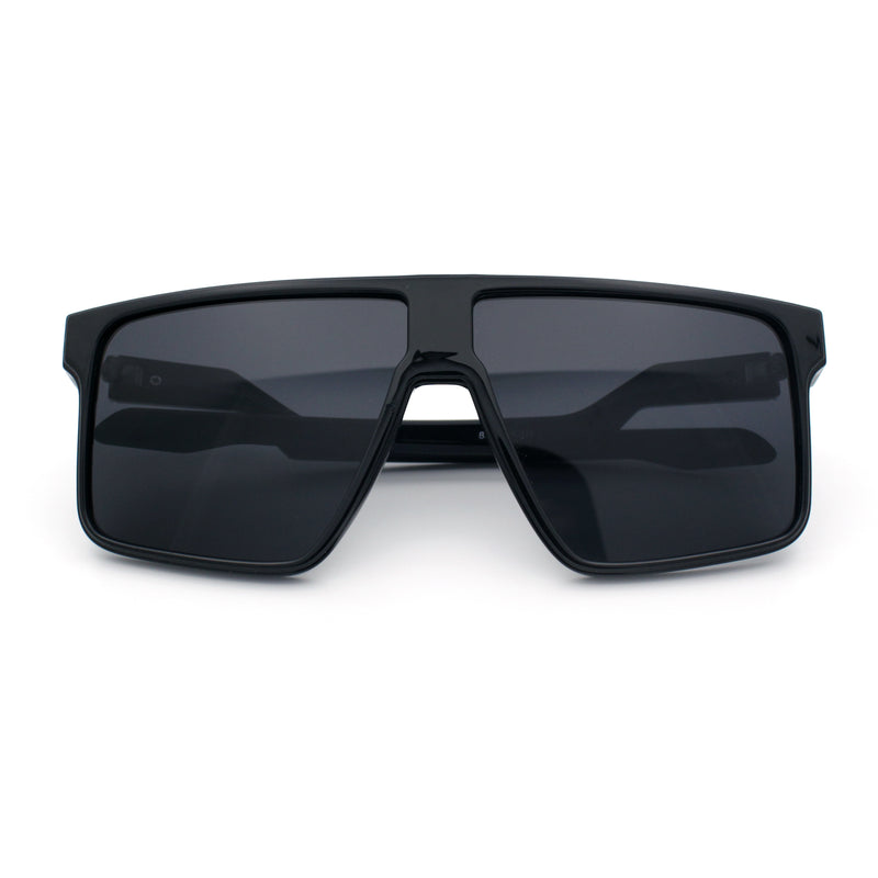 Kush Manly Futuristic Flat Top Bolt Arm All Black Oversized Racer Sunglasses