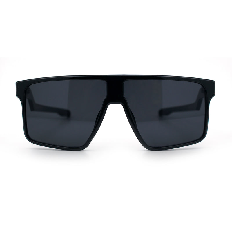 Kush Manly Futuristic Flat Top Bolt Arm All Black Oversized Racer Sunglasses