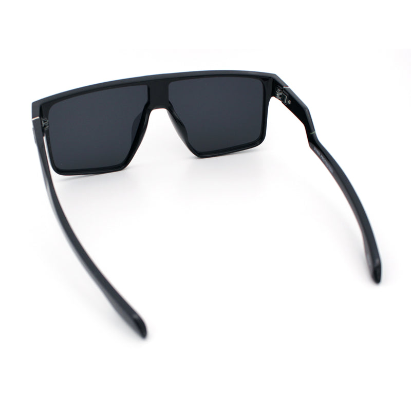 Kush Manly Futuristic Flat Top Bolt Arm All Black Oversized Racer Sunglasses