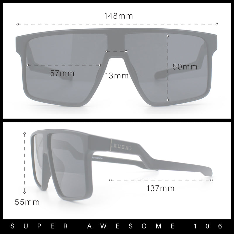 Kush Manly Futuristic Flat Top Bolt Arm All Black Oversized Racer Sunglasses