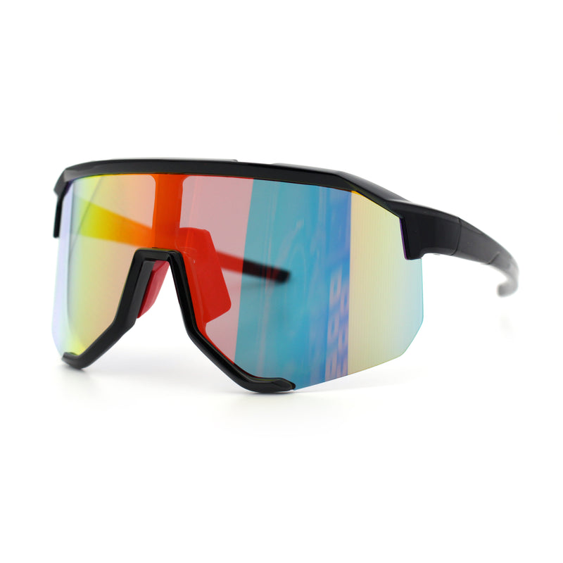 Oversized Geometric Bevel Cut Mono Shield Wrap Half Rim Sport Sunglasses