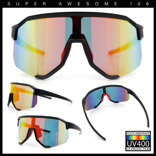 Oversized Geometric Bevel Cut Mono Shield Wrap Half Rim Sport Sunglasses