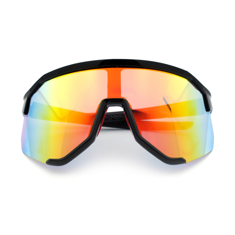 Oversized Geometric Bevel Cut Mono Shield Wrap Half Rim Sport Sunglasses