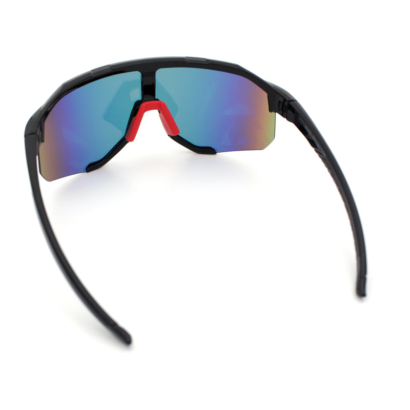 Oversized Geometric Bevel Cut Mono Shield Wrap Half Rim Sport Sunglasses