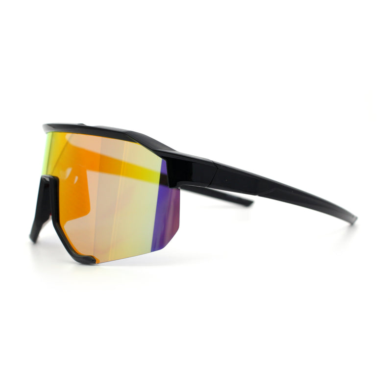 Oversized Geometric Bevel Cut Mono Shield Wrap Half Rim Sport Sunglasses