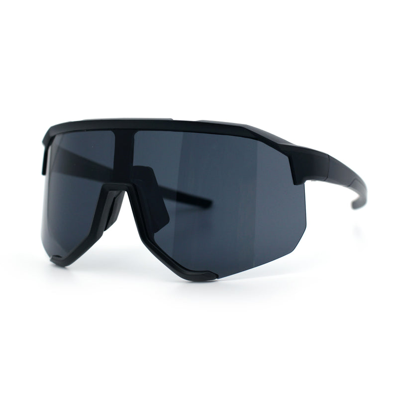 Oversized Geometric Bevel Cut Mono Shield Wrap Half Rim Sport Sunglasses
