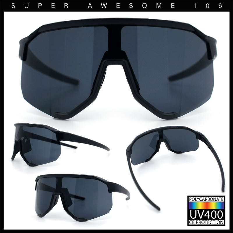 Oversized Geometric Bevel Cut Mono Shield Wrap Half Rim Sport Sunglasses