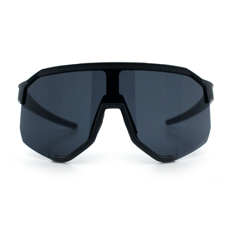 Oversized Geometric Bevel Cut Mono Shield Wrap Half Rim Sport Sunglasses