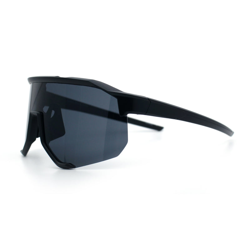 Oversized Geometric Bevel Cut Mono Shield Wrap Half Rim Sport Sunglasses