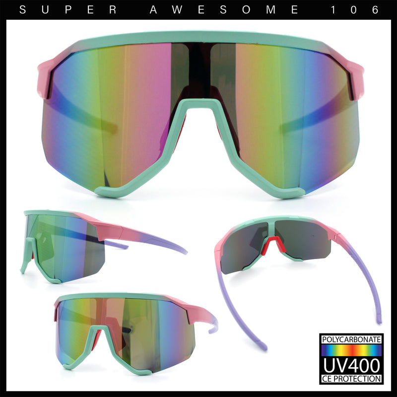 Oversized Geometric Bevel Cut Mono Shield Wrap Half Rim Sport Sunglasses