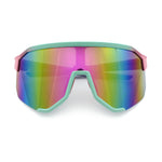 Oversized Geometric Bevel Cut Mono Shield Wrap Half Rim Sport Sunglasses