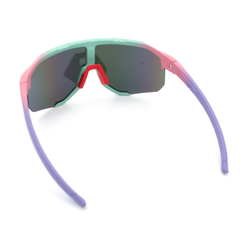 Oversized Geometric Bevel Cut Mono Shield Wrap Half Rim Sport Sunglasses