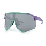 Oversized Geometric Bevel Cut Mono Shield Wrap Half Rim Sport Sunglasses