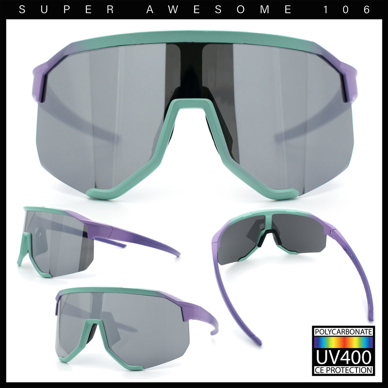 Oversized Geometric Bevel Cut Mono Shield Wrap Half Rim Sport Sunglasses