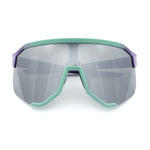 Oversized Geometric Bevel Cut Mono Shield Wrap Half Rim Sport Sunglasses