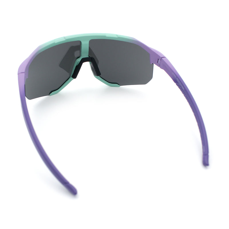 Oversized Geometric Bevel Cut Mono Shield Wrap Half Rim Sport Sunglasses