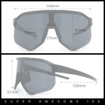 Oversized Geometric Bevel Cut Mono Shield Wrap Half Rim Sport Sunglasses