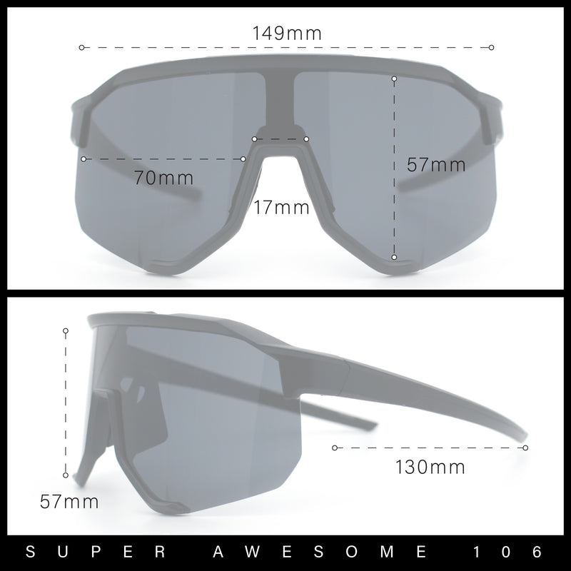 Oversized Geometric Bevel Cut Mono Shield Wrap Half Rim Sport Sunglasses