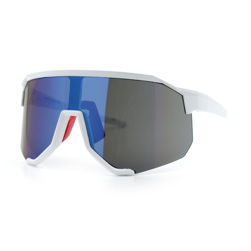 Oversized Geometric Bevel Cut Mono Shield Wrap Half Rim Sport Sunglasses