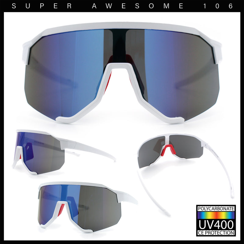 Oversized Geometric Bevel Cut Mono Shield Wrap Half Rim Sport Sunglasses