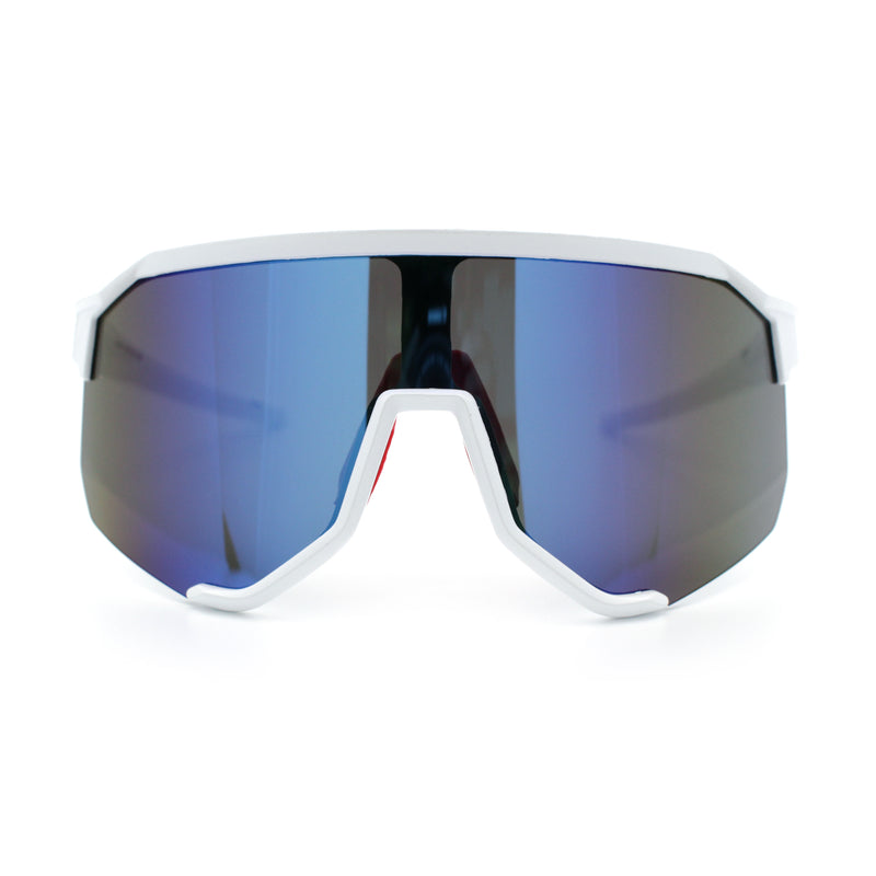 Oversized Geometric Bevel Cut Mono Shield Wrap Half Rim Sport Sunglasses