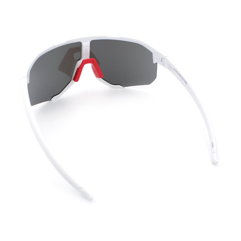 Oversized Geometric Bevel Cut Mono Shield Wrap Half Rim Sport Sunglasses