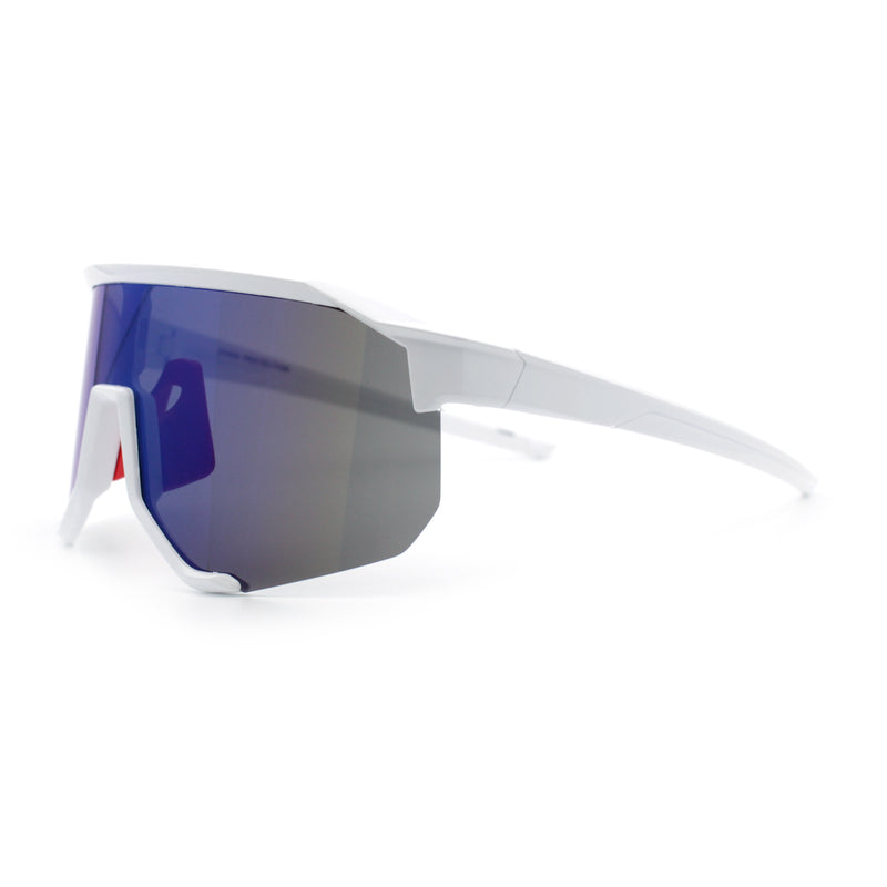 Oversized Geometric Bevel Cut Mono Shield Wrap Half Rim Sport Sunglasses