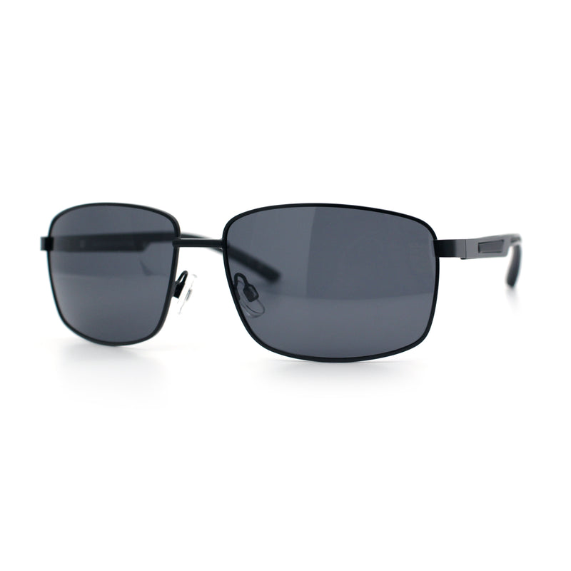 Polarized Mens Rectangular Metal Rim Gentlemanly Wrap Curved Sunglasses