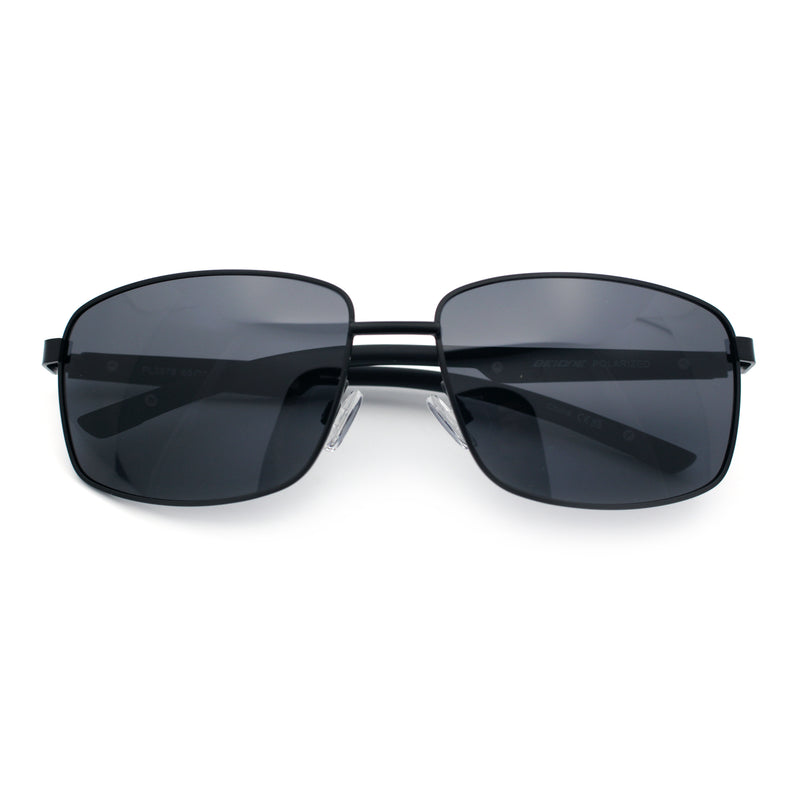 Polarized Mens Rectangular Metal Rim Gentlemanly Wrap Curved Sunglasses