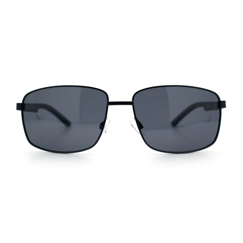 Polarized Mens Rectangular Metal Rim Gentlemanly Wrap Curved Sunglasses
