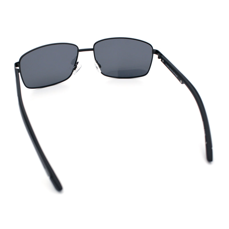 Polarized Mens Rectangular Metal Rim Gentlemanly Wrap Curved Sunglasses