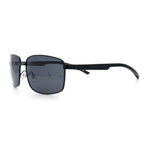 Polarized Mens Rectangular Metal Rim Gentlemanly Wrap Curved Sunglasses