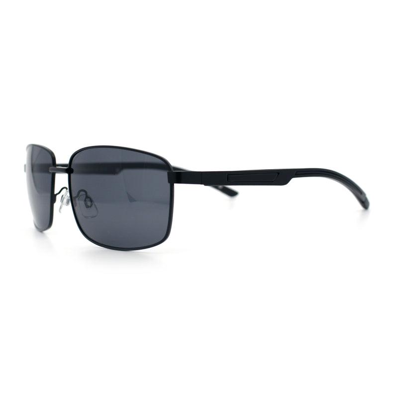 Polarized Mens Rectangular Metal Rim Gentlemanly Wrap Curved Sunglasses