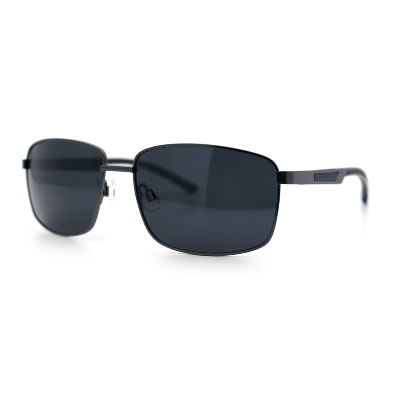 Polarized Mens Rectangular Metal Rim Gentlemanly Wrap Curved Sunglasses