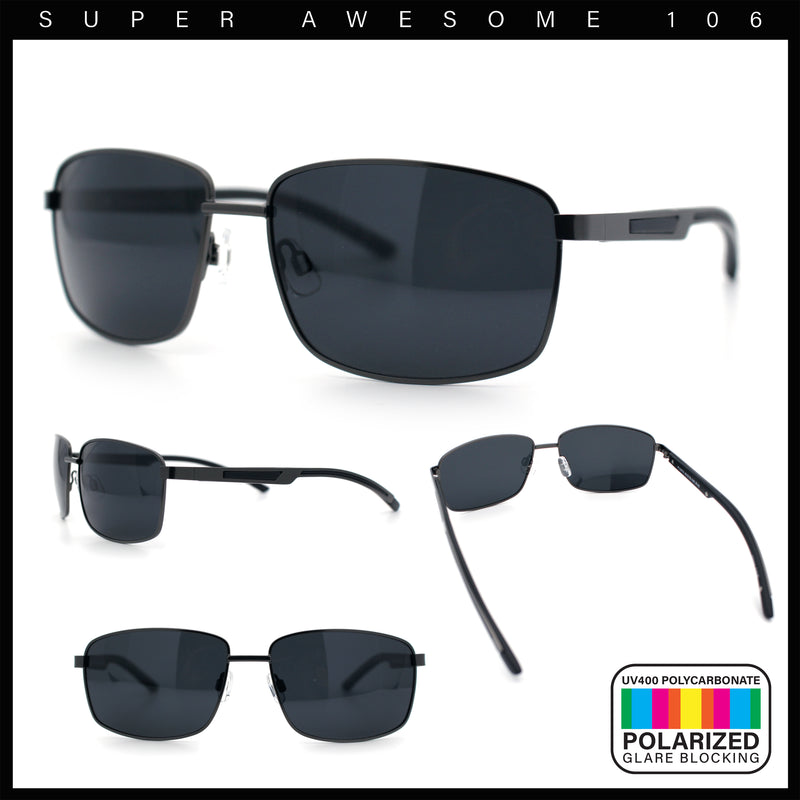 Polarized Mens Rectangular Metal Rim Gentlemanly Wrap Curved Sunglasses