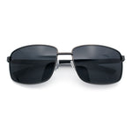 Polarized Mens Rectangular Metal Rim Gentlemanly Wrap Curved Sunglasses