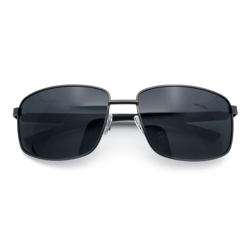 Polarized Mens Rectangular Metal Rim Gentlemanly Wrap Curved Sunglasses