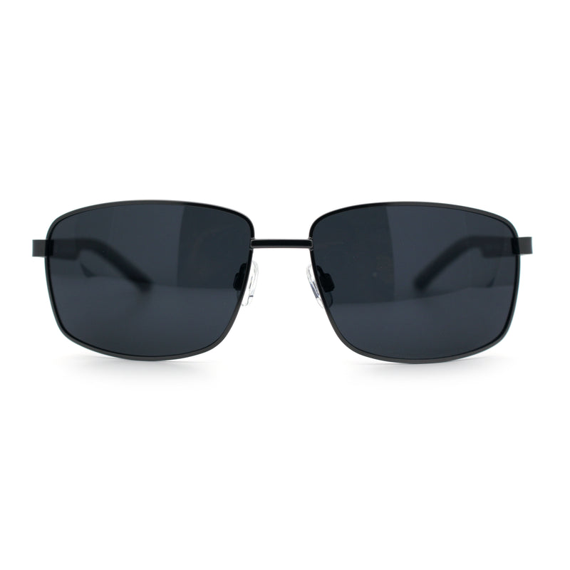 Polarized Mens Rectangular Metal Rim Gentlemanly Wrap Curved Sunglasses