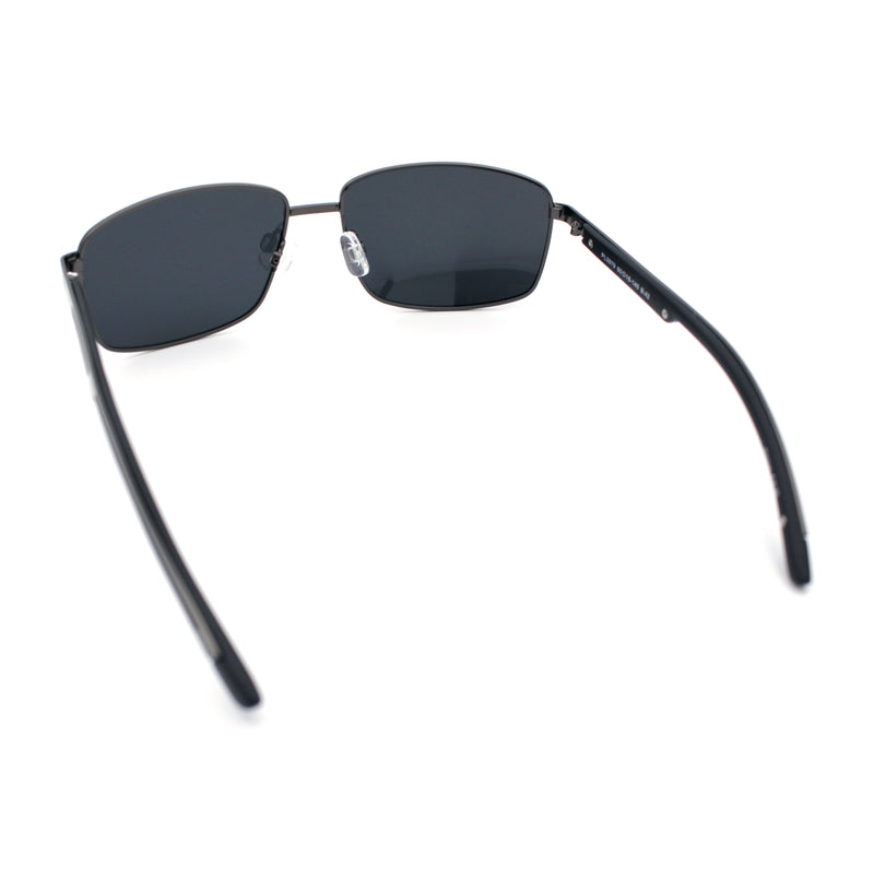 Polarized Mens Rectangular Metal Rim Gentlemanly Wrap Curved Sunglasses