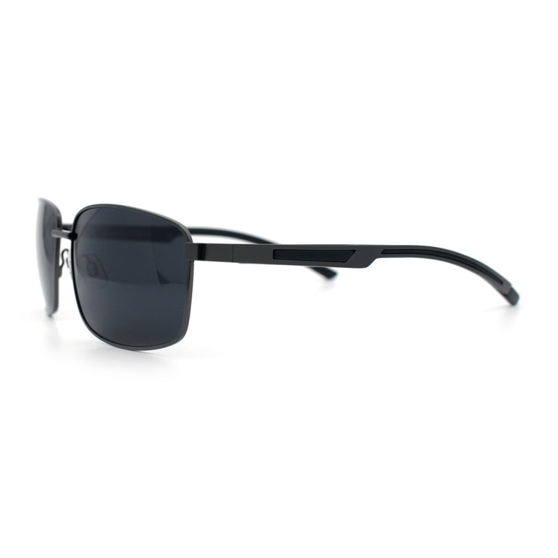 Polarized Mens Rectangular Metal Rim Gentlemanly Wrap Curved Sunglasses