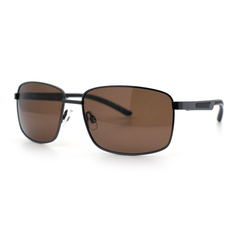 Polarized Mens Rectangular Metal Rim Gentlemanly Wrap Curved Sunglasses