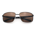 Polarized Mens Rectangular Metal Rim Gentlemanly Wrap Curved Sunglasses