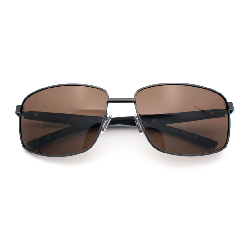 Polarized Mens Rectangular Metal Rim Gentlemanly Wrap Curved Sunglasses