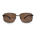 Polarized Mens Rectangular Metal Rim Gentlemanly Wrap Curved Sunglasses