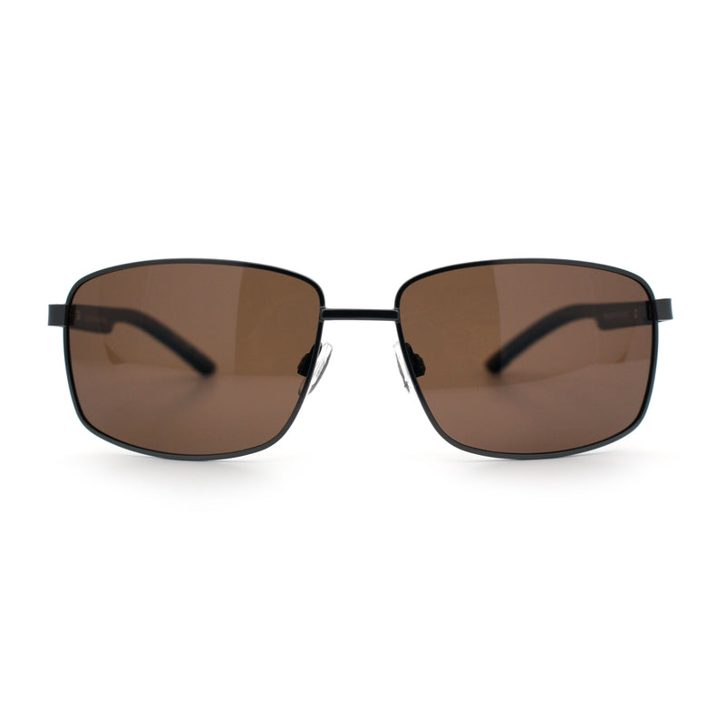 Polarized Mens Rectangular Metal Rim Gentlemanly Wrap Curved Sunglasses