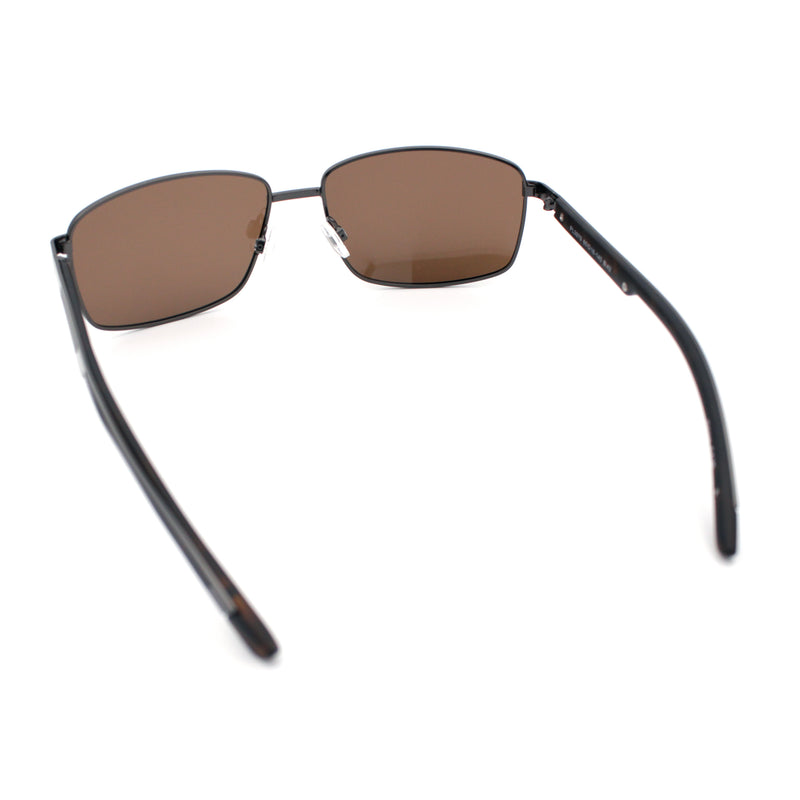 Polarized Mens Rectangular Metal Rim Gentlemanly Wrap Curved Sunglasses