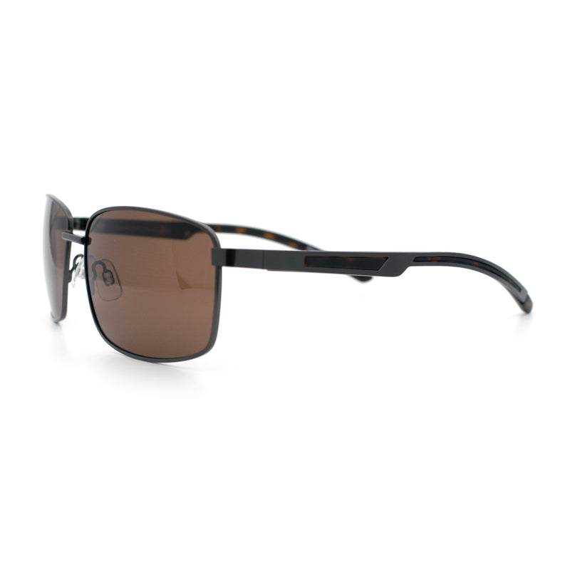 Polarized Mens Rectangular Metal Rim Gentlemanly Wrap Curved Sunglasses