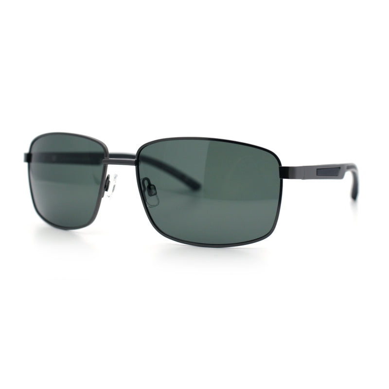Polarized Mens Rectangular Metal Rim Gentlemanly Wrap Curved Sunglasses